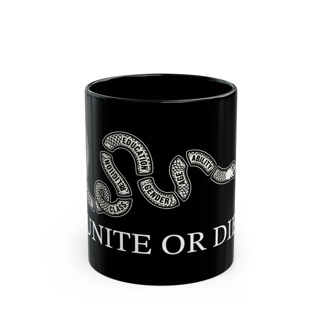 Unite or Die Snake Graphic Mug | Black Ceramic Coffee Mug